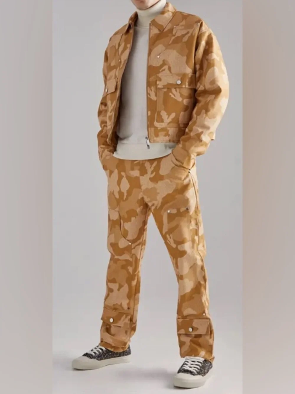 boohooMAN WashedCamo Boxy Harrington/Worker Jacket& FixedWaistCarpenter Trousers